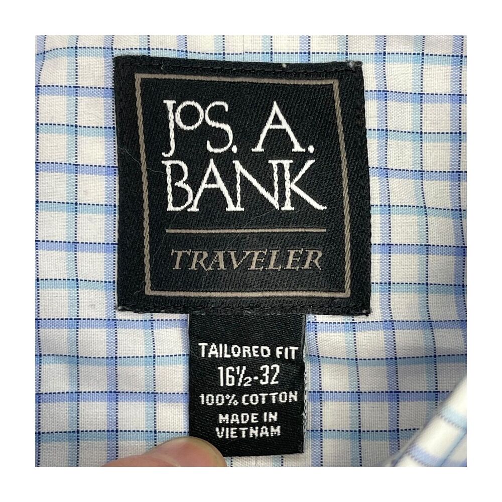 Jos A Bank Traveller Dress Shirt Men's 16.5 Multicolor Check Cotton Tailored Fit - Picture 3 of 6